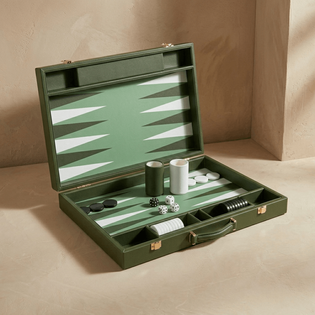 Leather Backgammon Set - Green and White