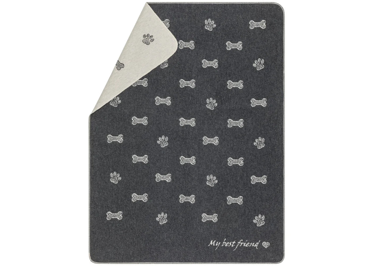 Pet Blanket -- My Best Friend/Bones All Over -- Charcoal/Dark Grey