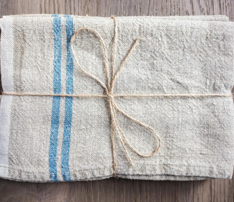 Linen Tea/Hand Towel -- Blue Stripe