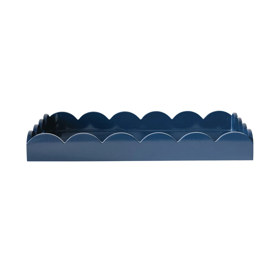 MDF Lacquered Scalloped Tray with Handles -- Navy