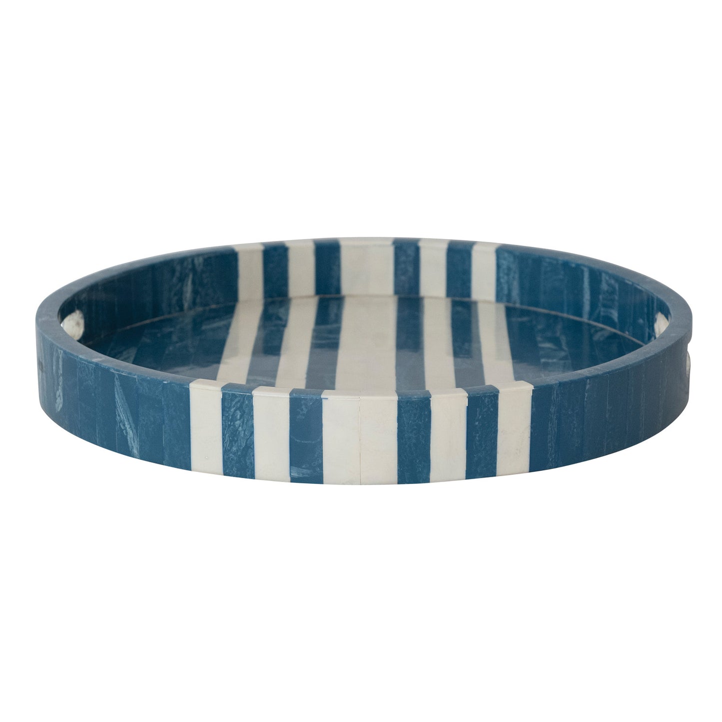 Round Blue Striped Tray with Handles