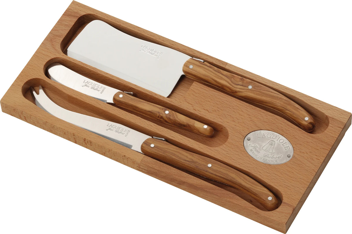 Jean Dubost Laguiole Cheese Set -- 3 piece -- Olive Wood