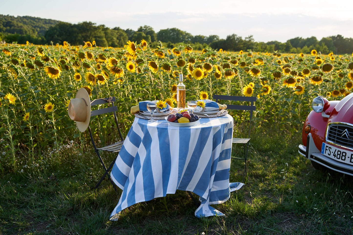 St. Tropez Blue Stripes | French Tablecloth: 71" x 71"