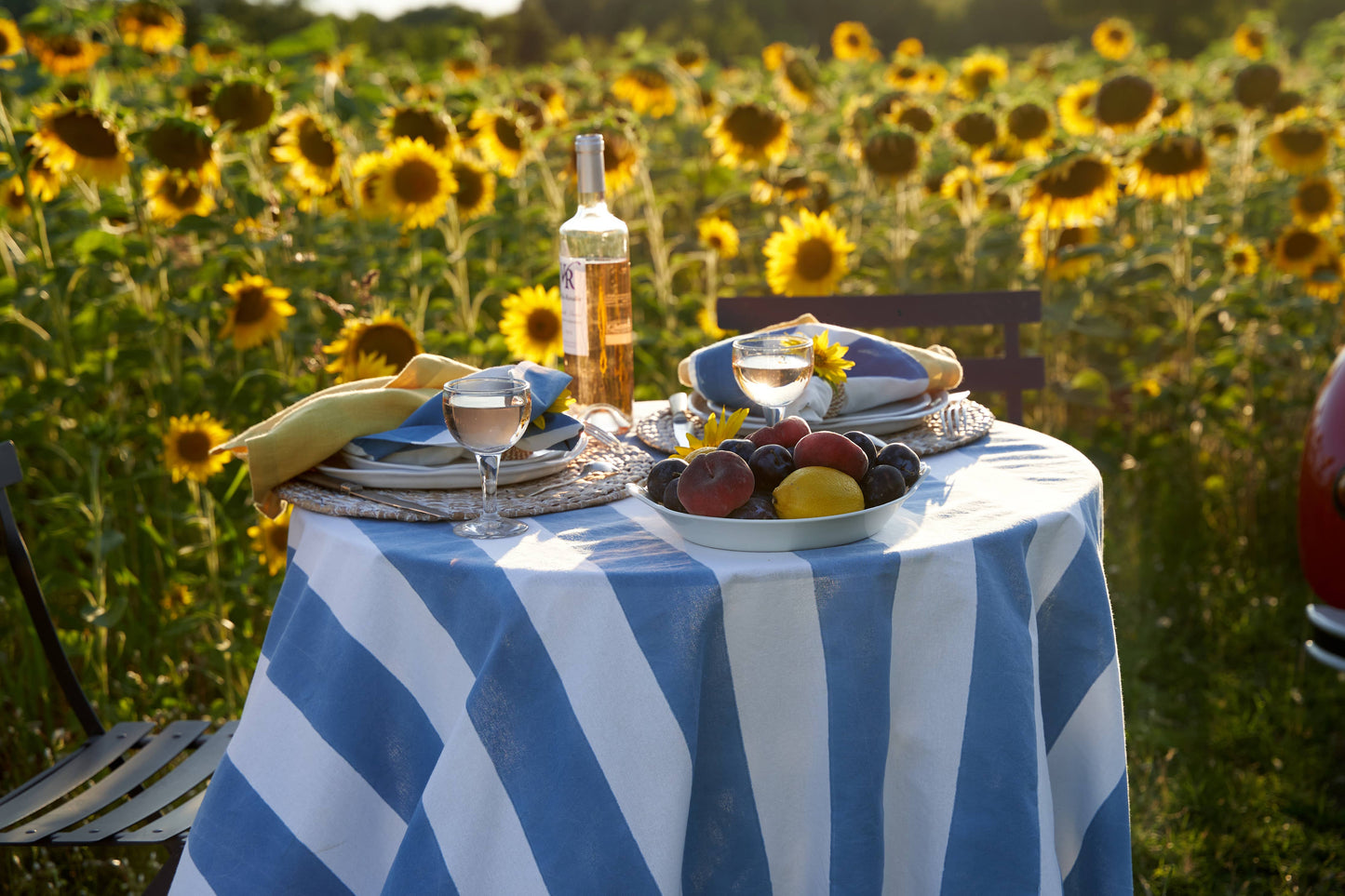 St. Tropez Blue Stripes | French Tablecloth: 71" x 71"