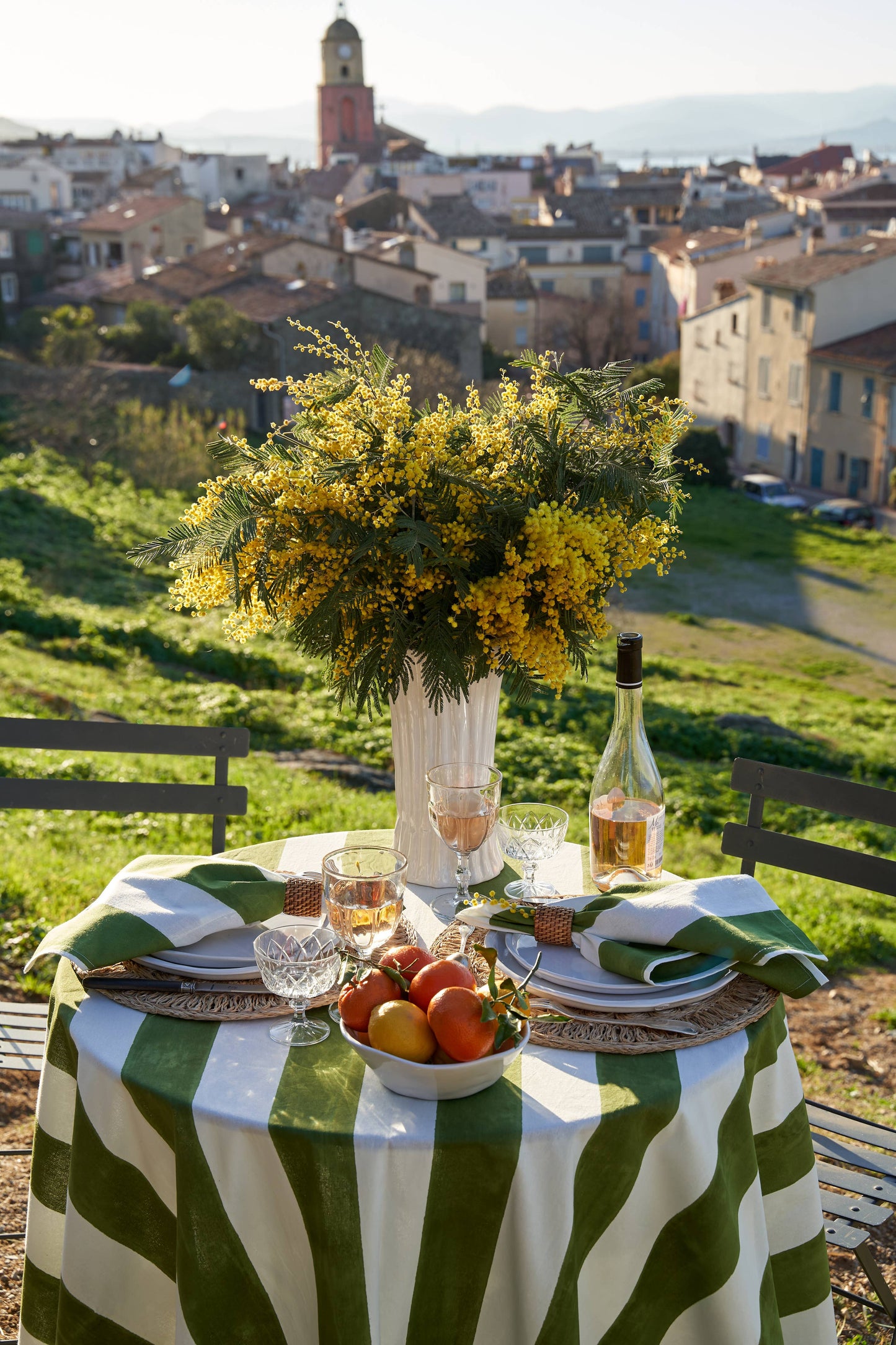 St. Tropez Vert Stripes | French Tablecloth: 71" x 71"