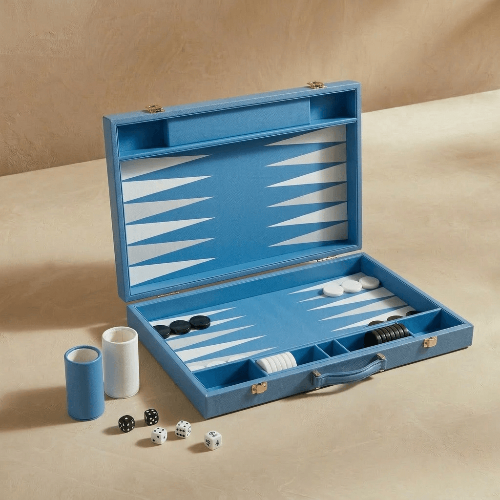 Leather Backgammon Set - Blue And Black