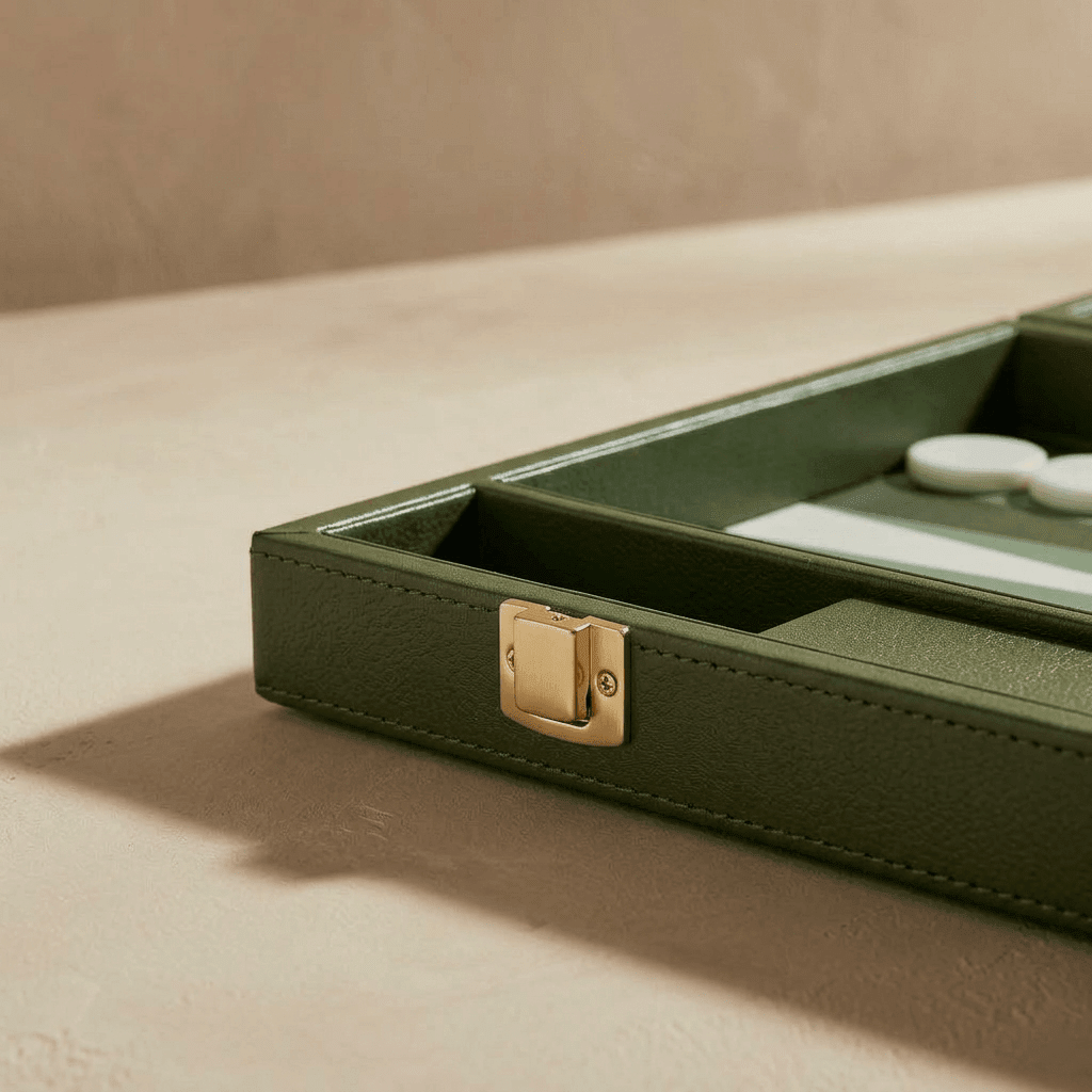 Leather Backgammon Set - Green and White