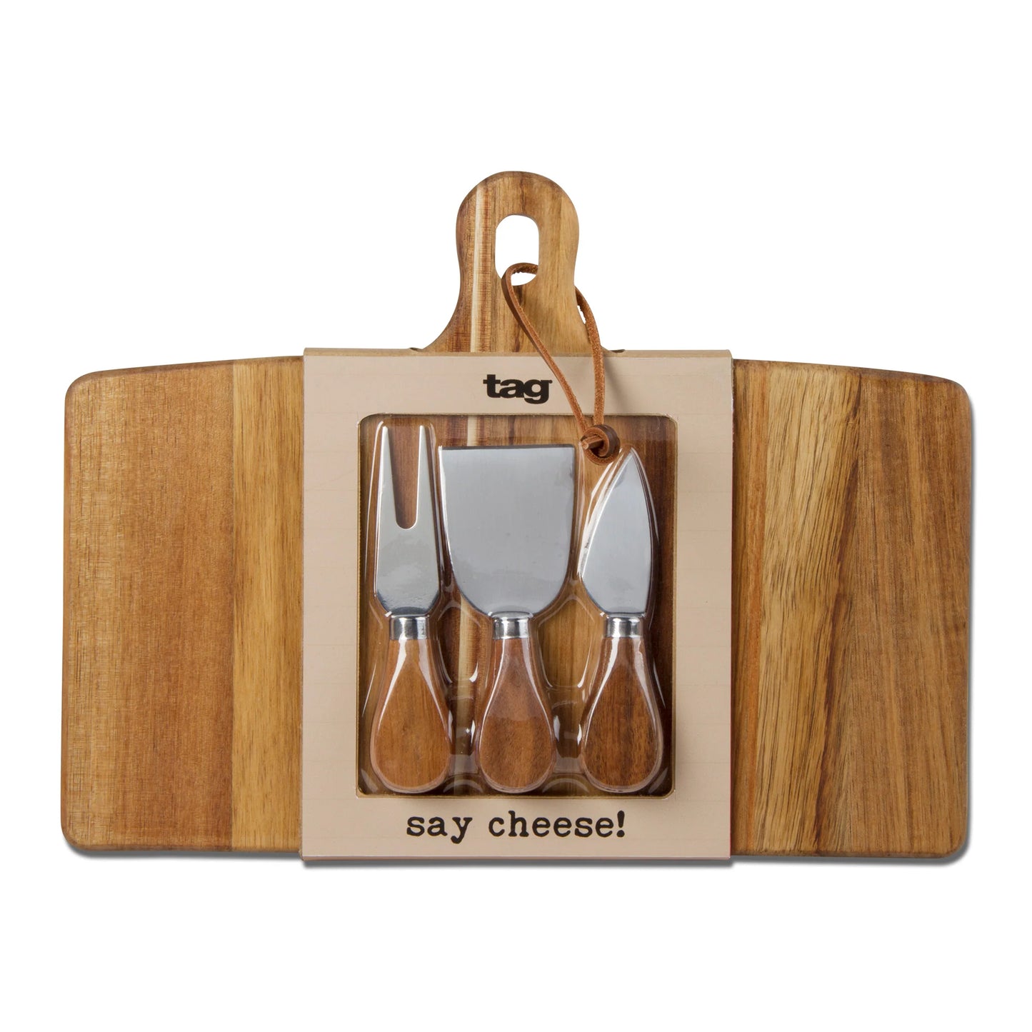 Long Acacia Board and Cheese Utensil Set
