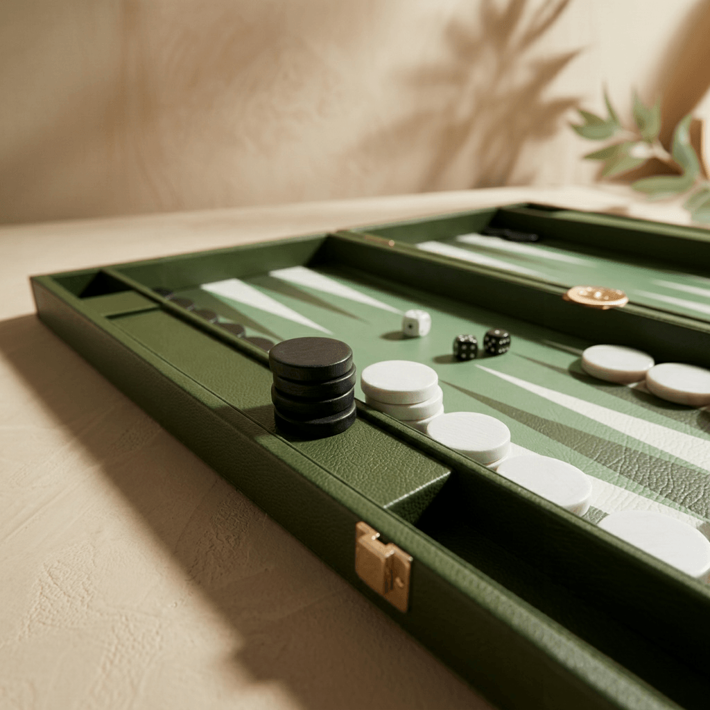 Leather Backgammon Set - Green and White