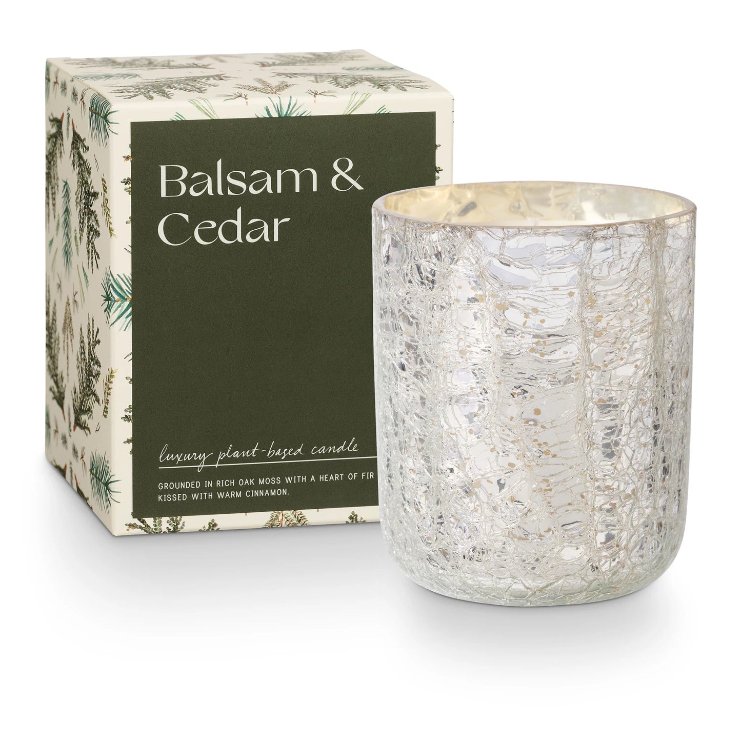 Balsam & Cedar Large Boxed Crackle Glass Candle