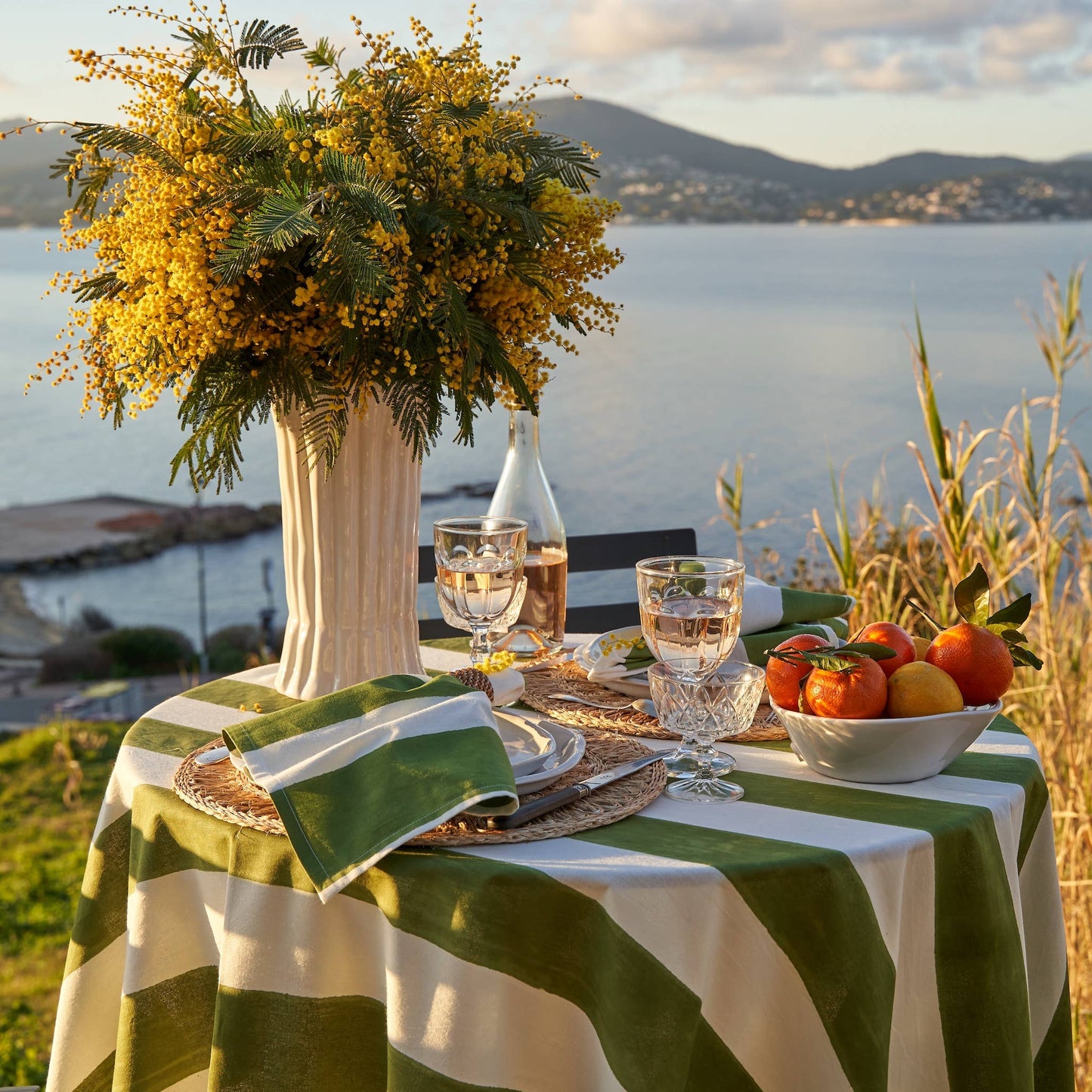 St. Tropez Vert Stripes | French Tablecloth: 71" x 71"