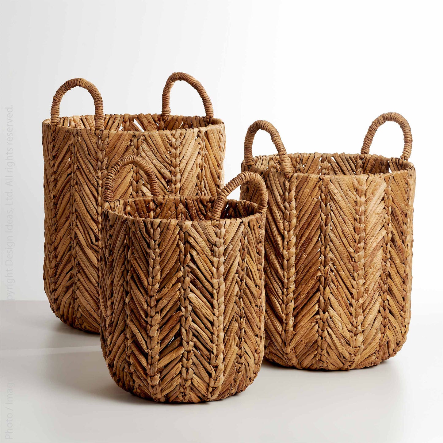Water Hyacinth Basket With Handles -- Herringbone -- Large
