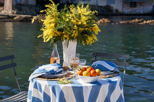 St. Tropez Blue Stripes | French Tablecloth: 71" x 71"
