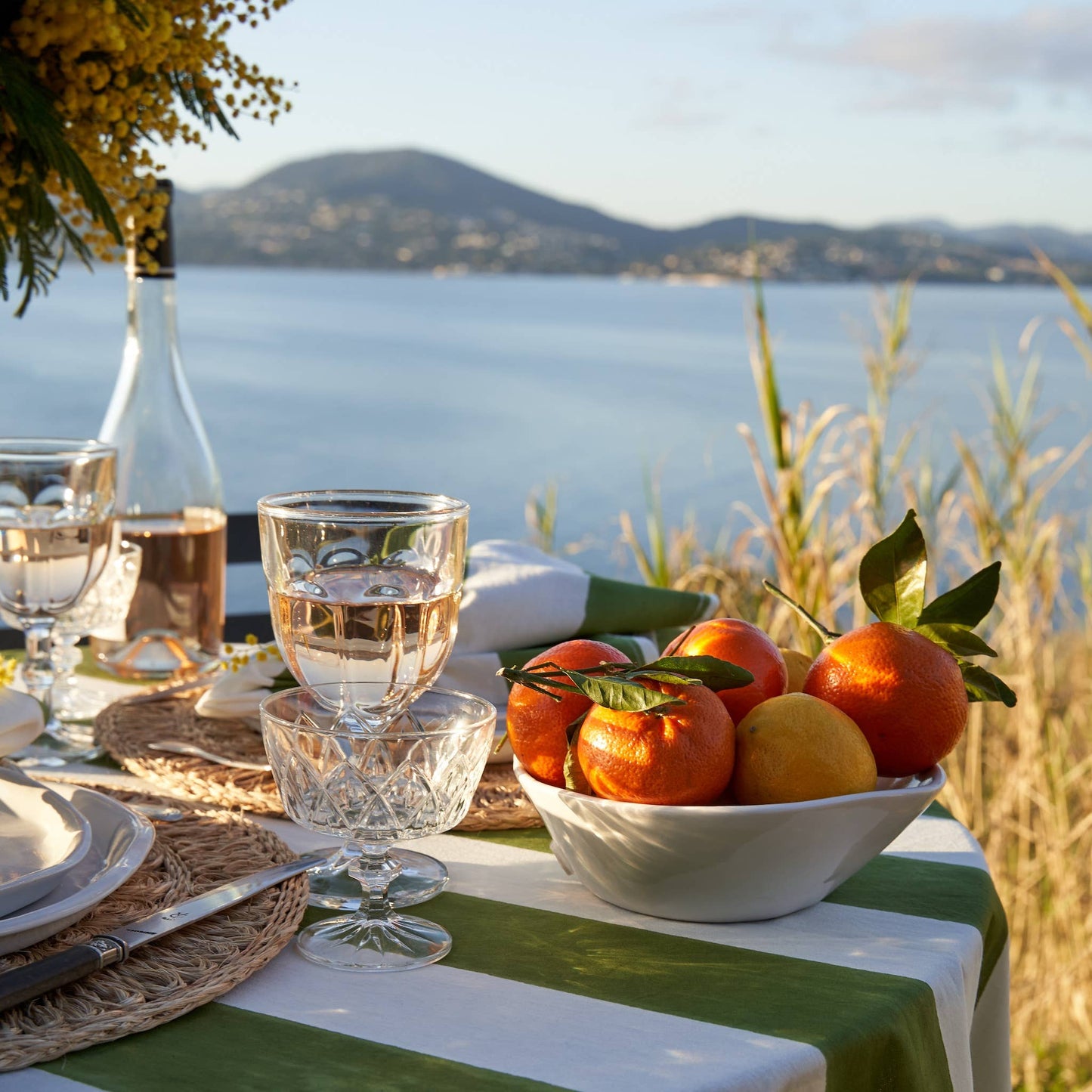 St. Tropez Vert Stripes | French Tablecloth: 71" x 71"