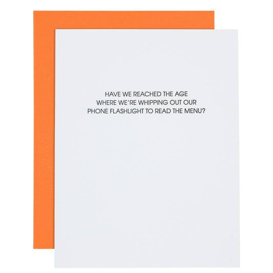 Years Old: Read Menu With Phone Flashlight - Birthday Card