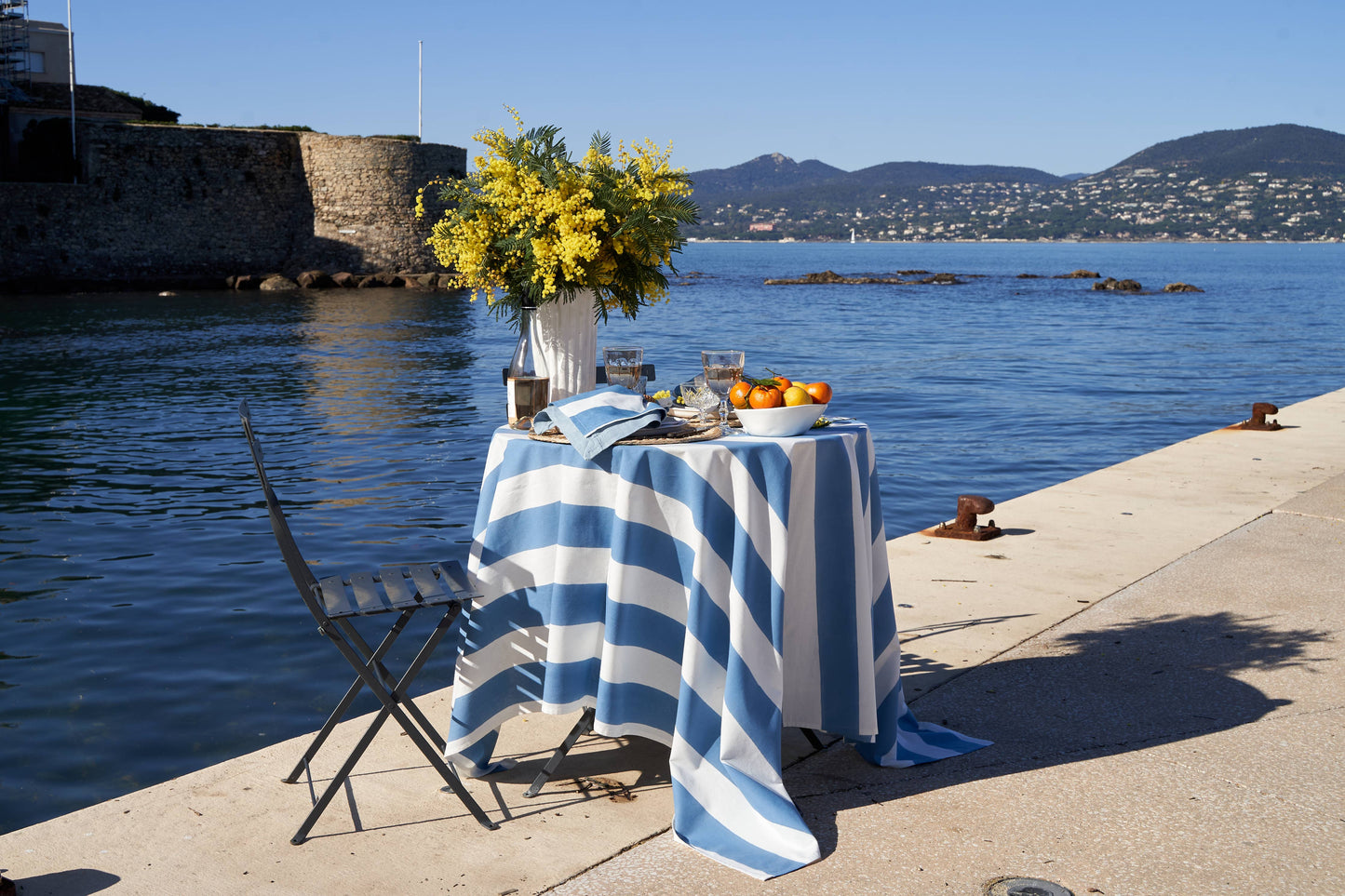 St. Tropez Blue Stripes | French Tablecloth: 71" x 71"