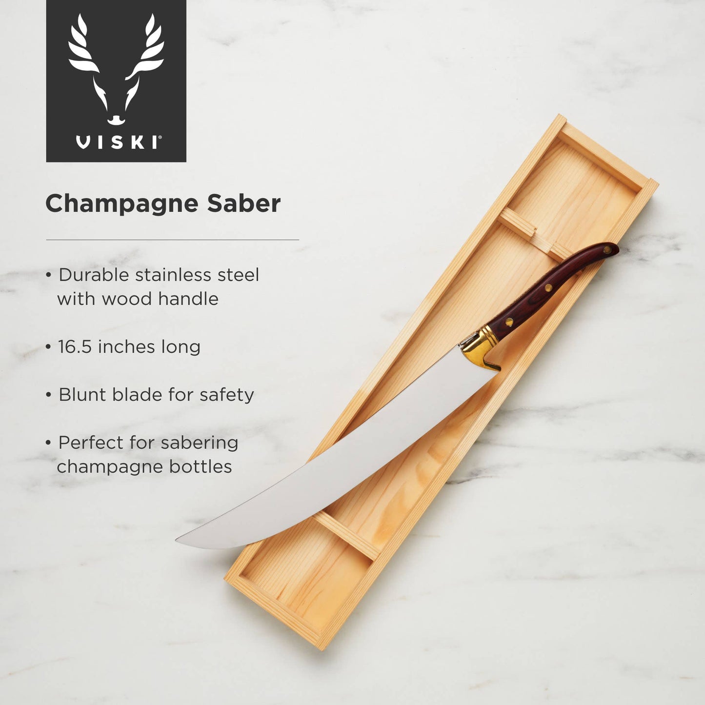 Stainless Steel Champagne Saber with Wood Handle