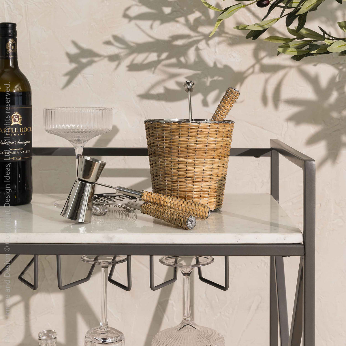 Stainless Steel/Rattan Barware Set  -- 5 pieces