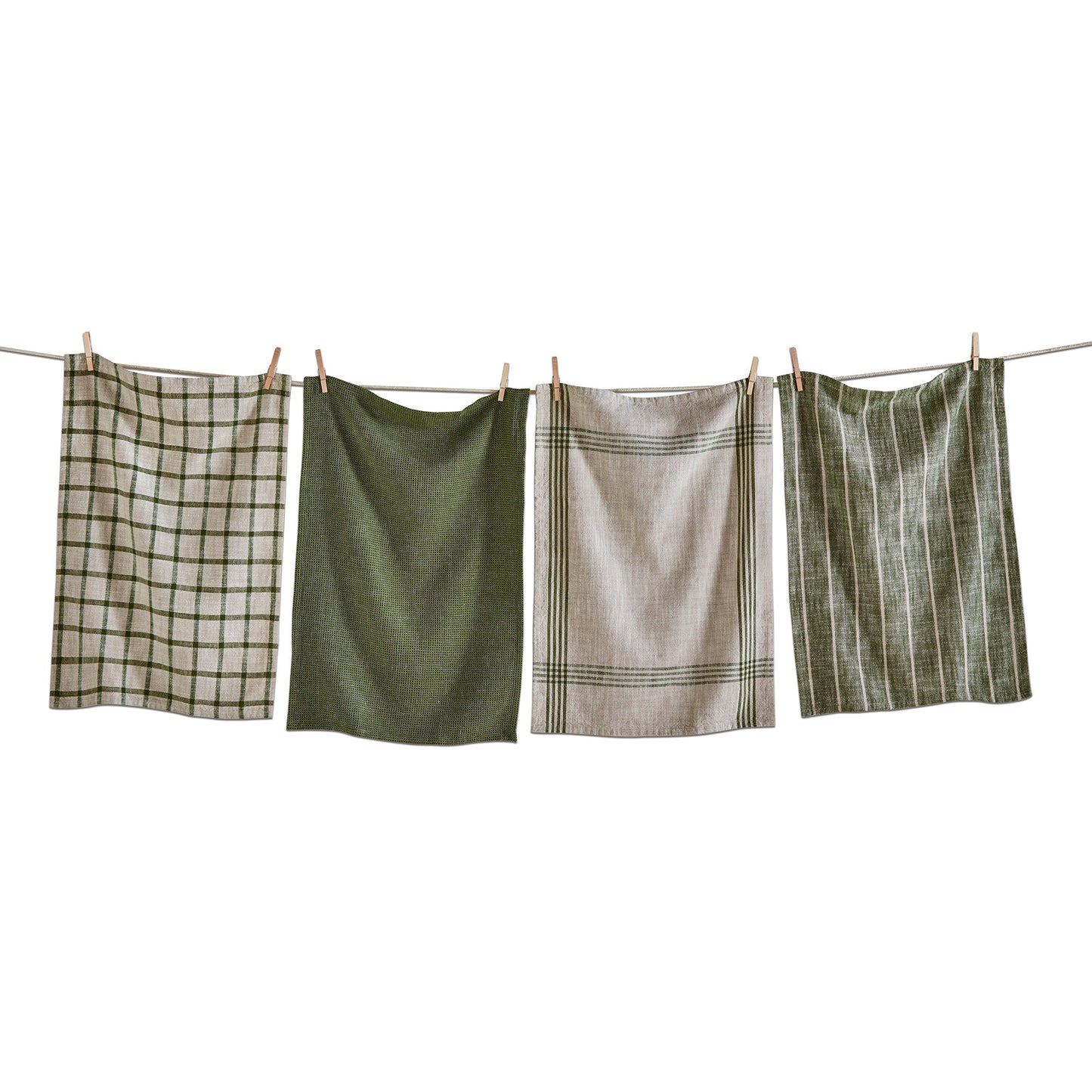 Woven Dishtowels -- Olive Green -- Set of 4