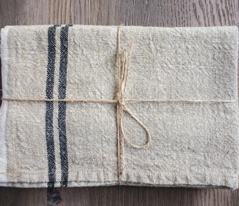 Linen Tea/Hand Towel -- Black Stripe