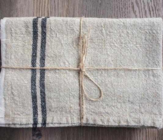 Linen Tea/Hand Towel -- Black Stripe