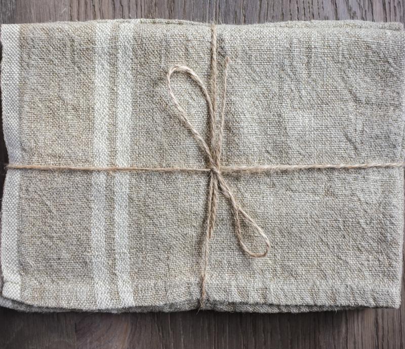 Linen Tea/Hand Towel -- White Stripe