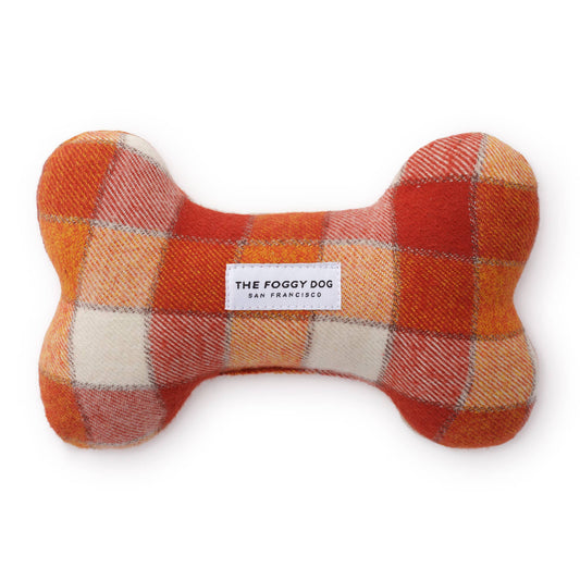 Dog Bone Squeaky Toy - Pumpkin Spice Plaid Fall Flannel