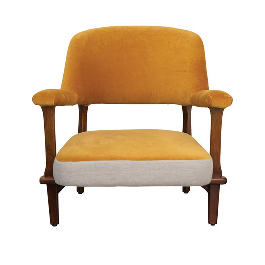 Mango Wood, Cotton Velvet & Linen Upholstered Chair