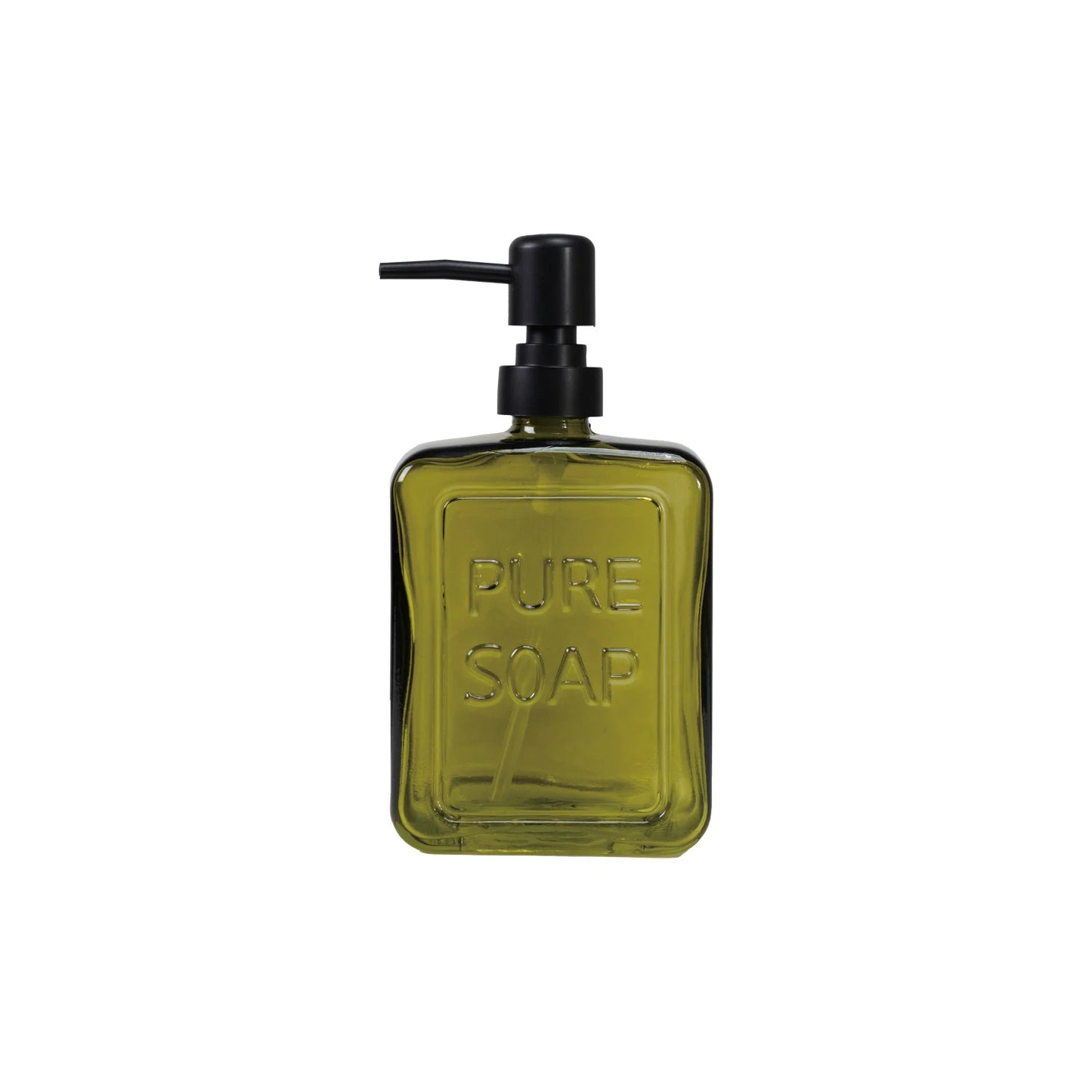 Pressed Glass Soap Dispenser with Pump -- Olive Green