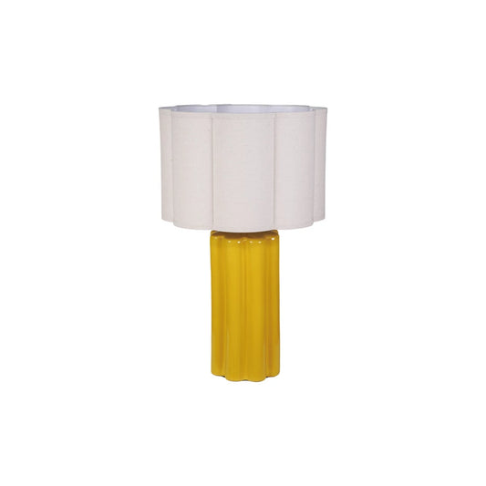 Stoneware Fluted Table Lamp with Scalloped Linen Shade & Swivel Neck -- Mustard Yellow
