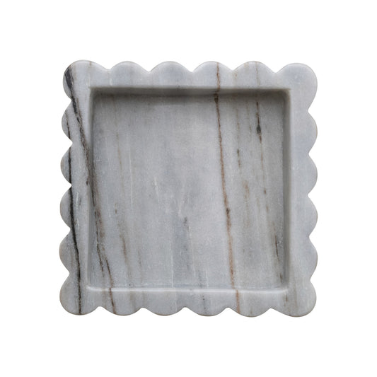 Scalloped Tray in Marble -- 8" Square