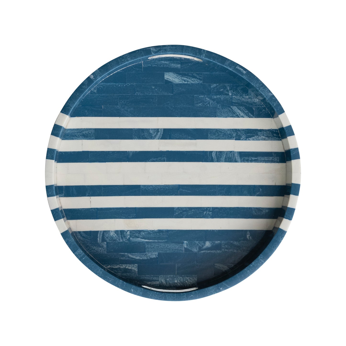 Round Blue Striped Tray with Handles