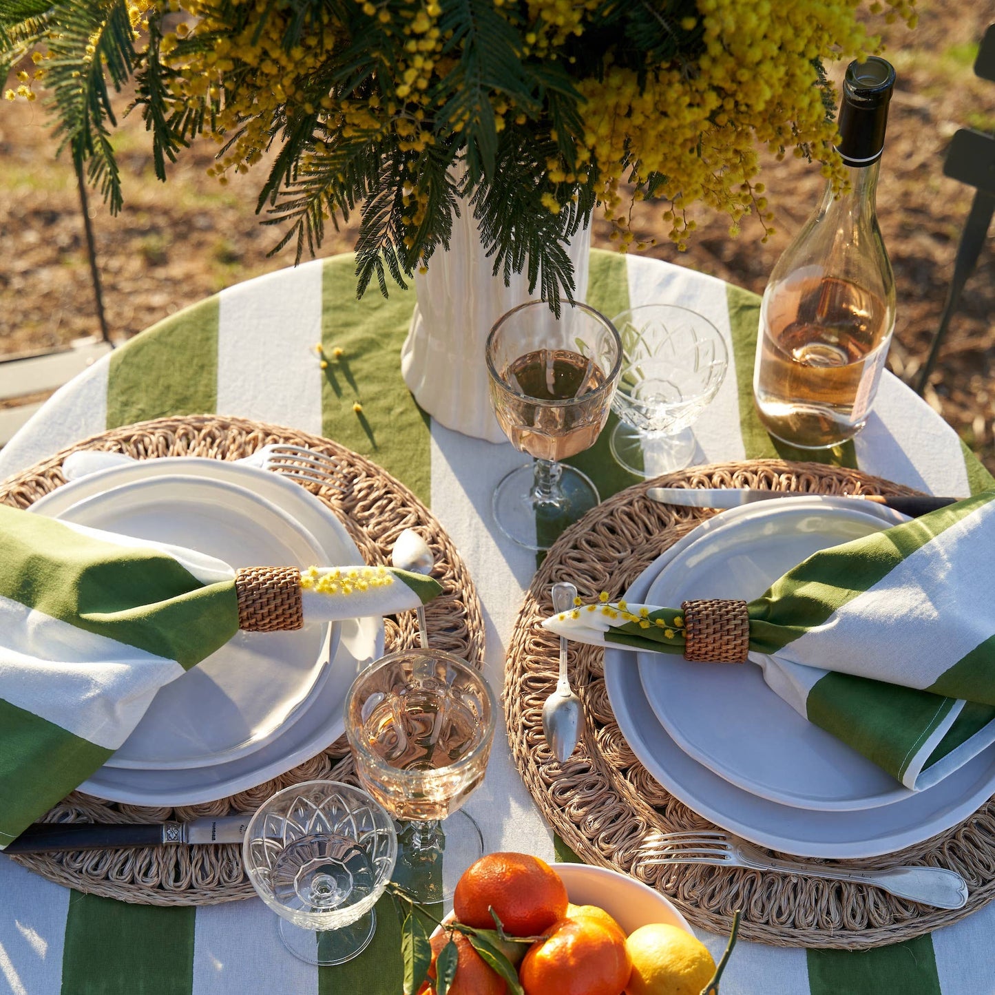 St. Tropez Vert Stripes | French Tablecloth: 71" x 71"