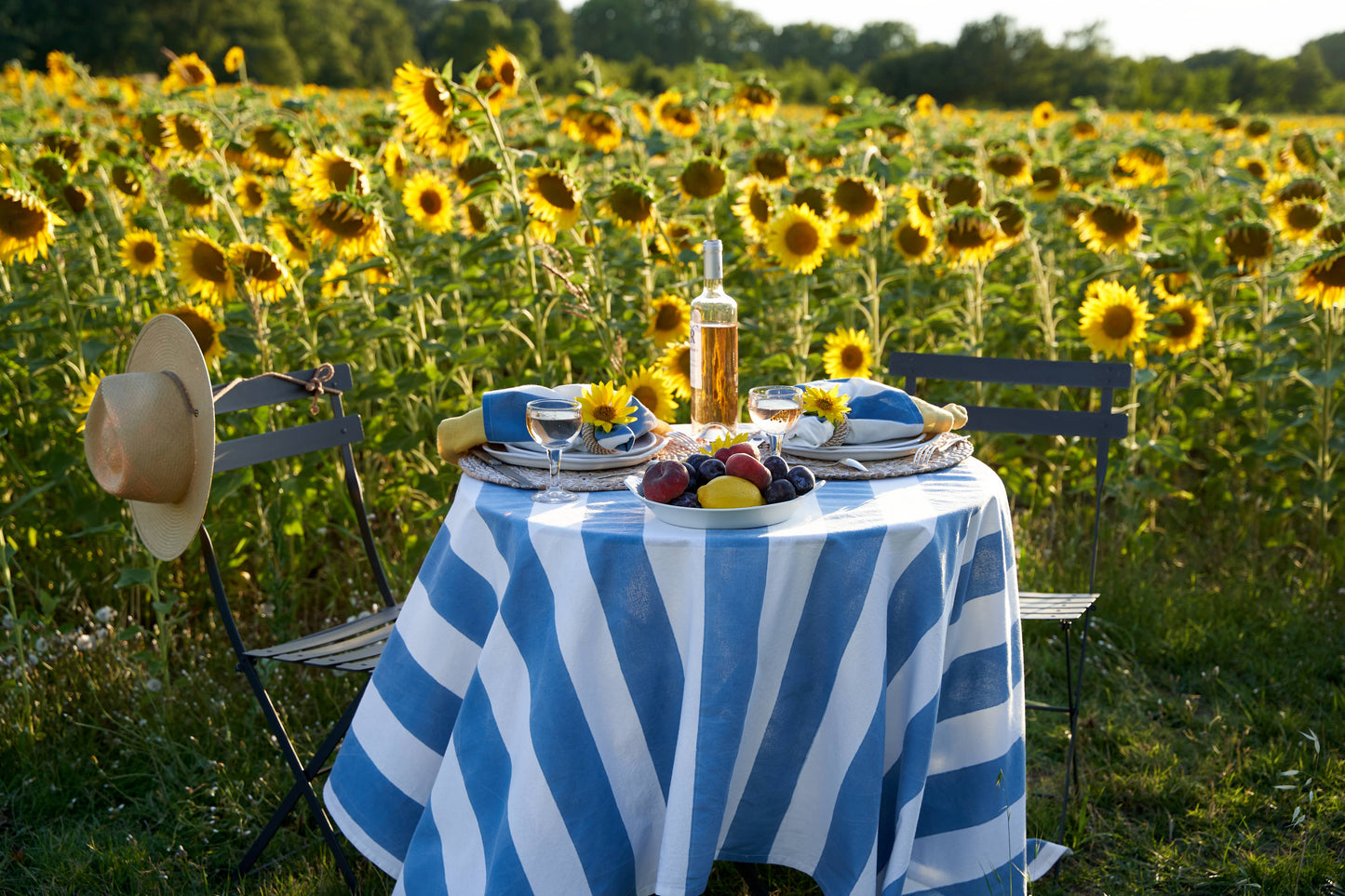 St. Tropez Blue Stripes | French Tablecloth: 71" x 71"