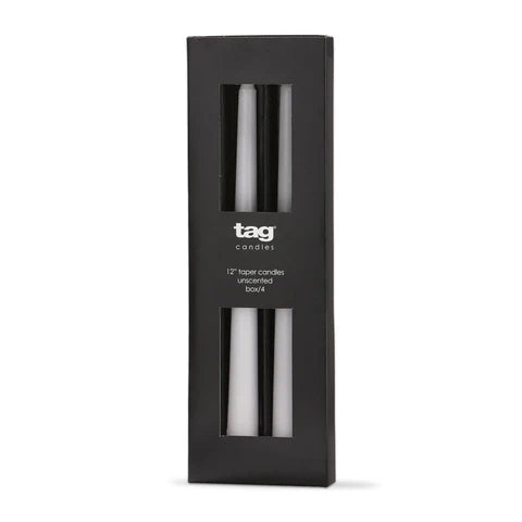12" White Taper Candle  -- Pack of 4